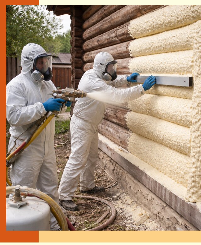 Утепление бревенчатого дома ППУ в Горячем Ключе эффективной изоляцией