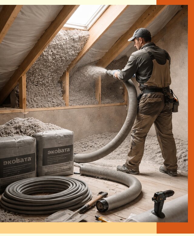 Утепление мансарды эковатой в Горячем Ключе от 2273 руб/м2 — монтаж, задувка, цена | ТепломастерГрч
