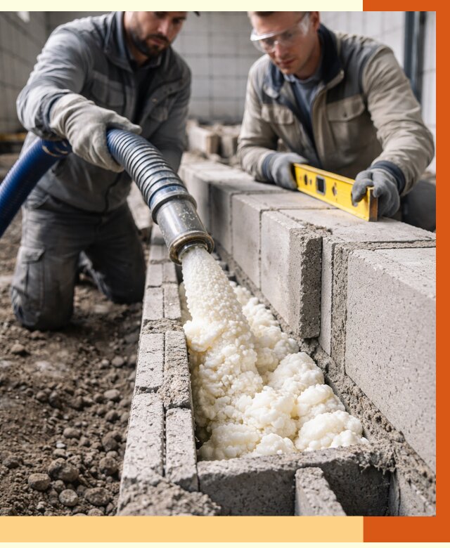 Заполнение колодцевой кладки ППУ в Горячем Ключе от 4340 руб. за м2 | ТепломастерГрч