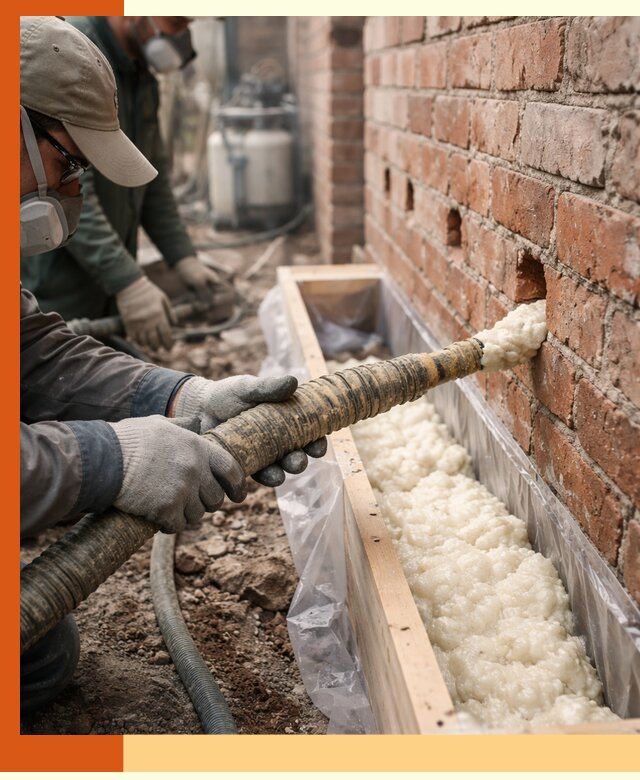 Заливка ППУ в пустоты кирпичной стены в Горячем Ключе