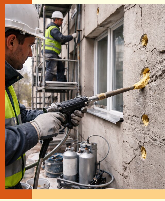 Заполнение пустот в фасаде и утепление стен в Горячем Ключе